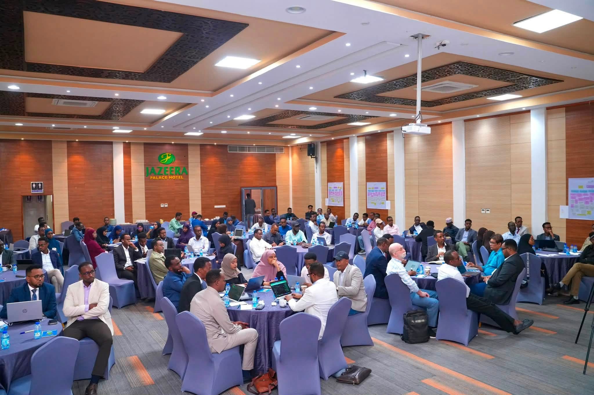 Participants seated in the consultation hall at Jazeera Palace Hotel, Mogadishu